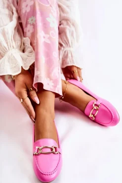 Skórzane Mokasyny Z Ozdobą Różowe Millario