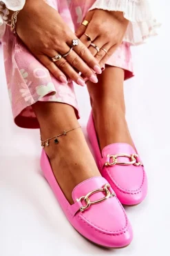 Skórzane Mokasyny Z Ozdobą Różowe Millario