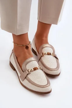 Skórzane Mokasyny Z Ozdobą Złote Maciejka 06442-25 Złote