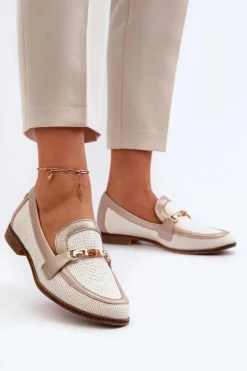 Skórzane Mokasyny Z Ozdobą Złote Maciejka 06442-25 Złote