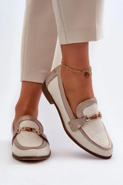 Skórzane Mokasyny Z Ozdobą Złote Maciejka 06442-25 Złote