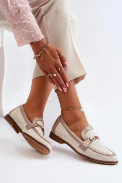 Skórzane Mokasyny Z Ozdobą Złote Maciejka 06442-25 Złote