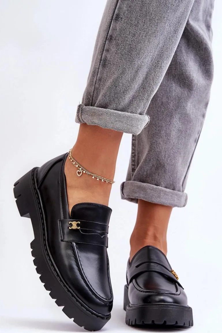 Skórzane Mokasyny Z Ozdobą Czarne Esperta