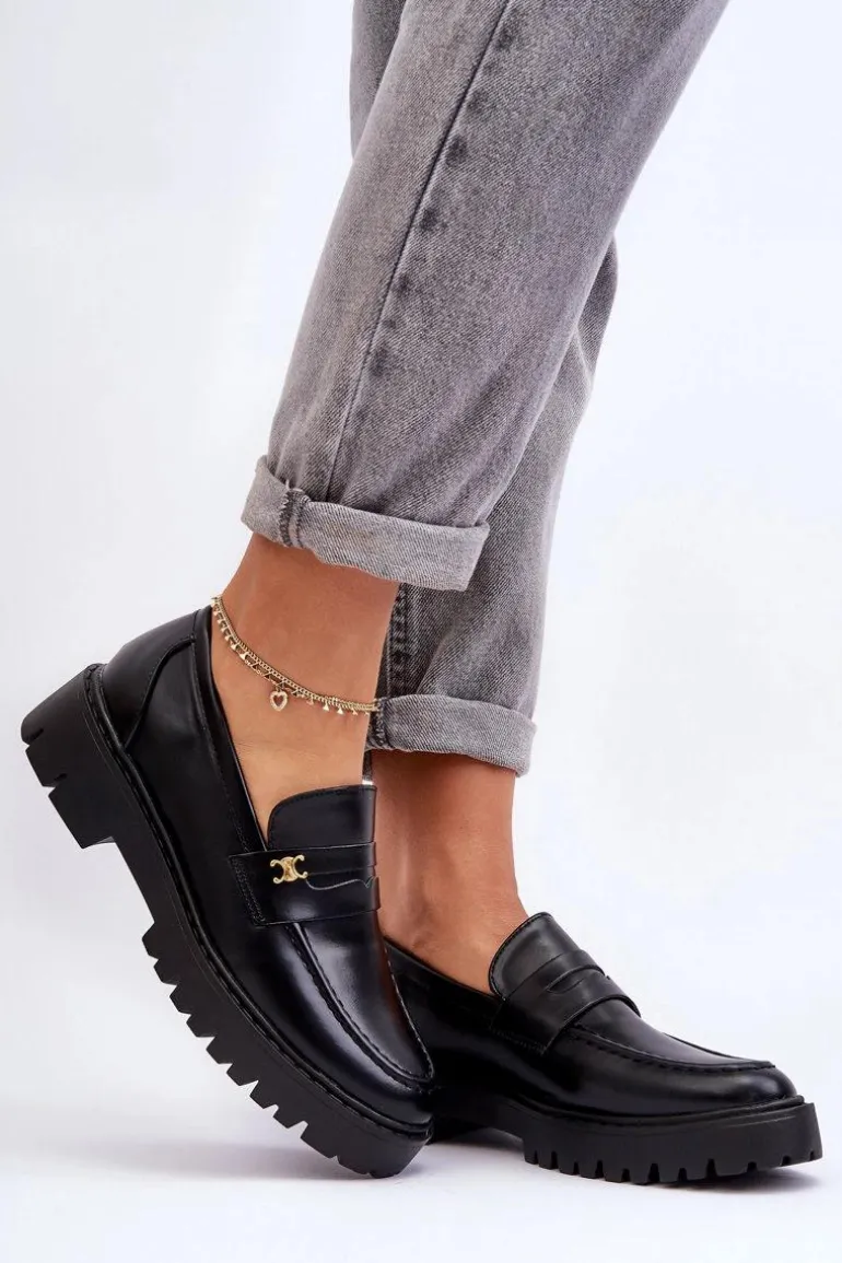 Skórzane Mokasyny Z Ozdobą Czarne Esperta