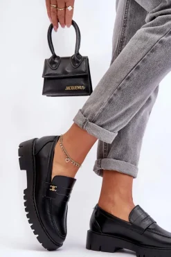 Skórzane Mokasyny Z Ozdobą Czarne Esperta