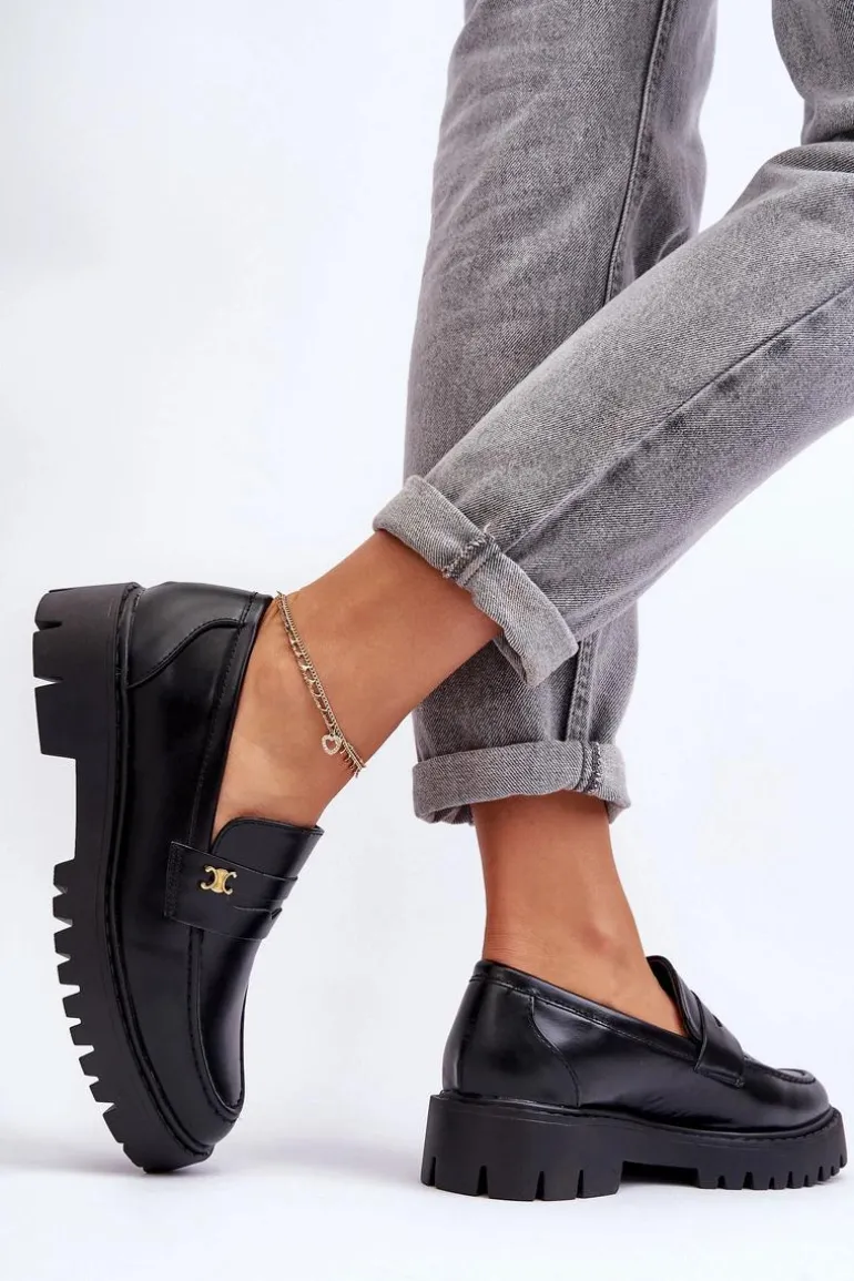 Skórzane Mokasyny Z Ozdobą Czarne Esperta