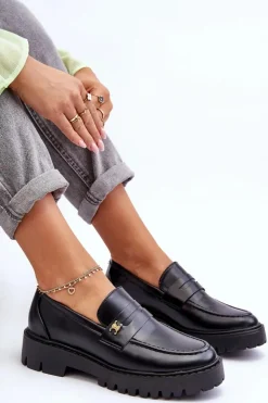 Skórzane Mokasyny Z Ozdobą Czarne Esperta