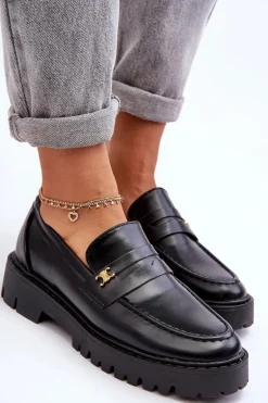 Skórzane Mokasyny Z Ozdobą Czarne Esperta