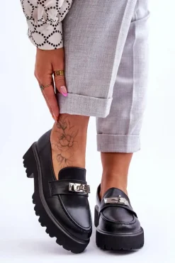 Skórzane Mokasyny Z Ozdobą Na Platformie Czarne Glory