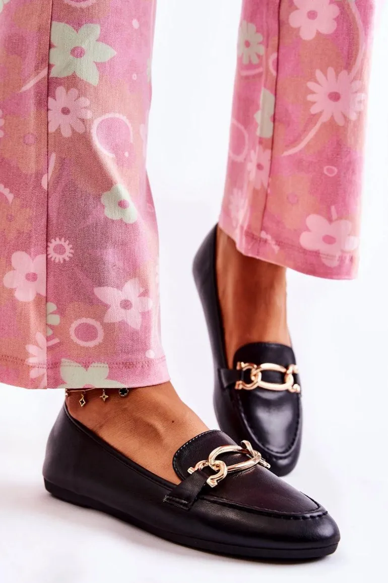 Skórzane Mokasyny Z Ozdobą Czarne Millario