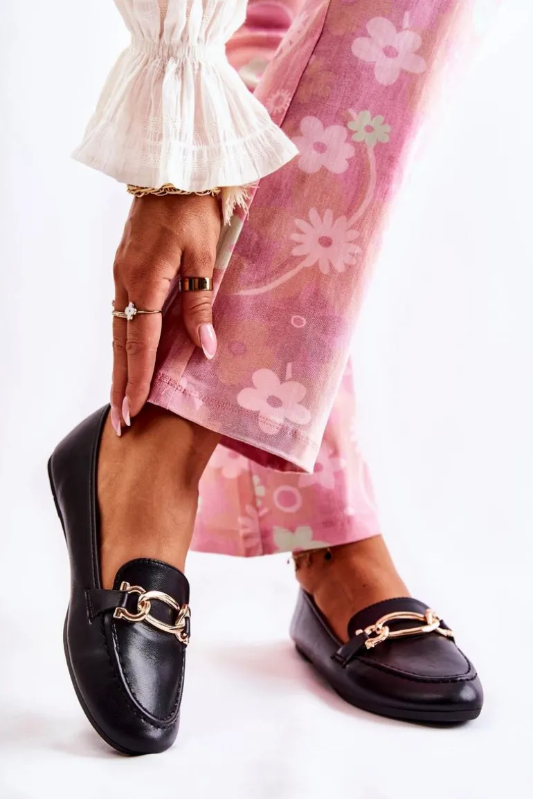 Skórzane Mokasyny Z Ozdobą Czarne Millario