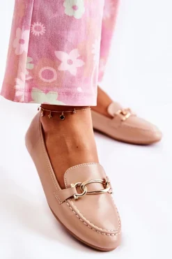 Skórzane Mokasyny Z Ozdobą Beżowe Millario