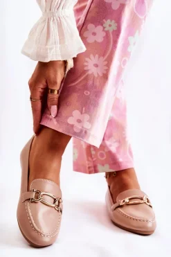 Skórzane Mokasyny Z Ozdobą Beżowe Millario