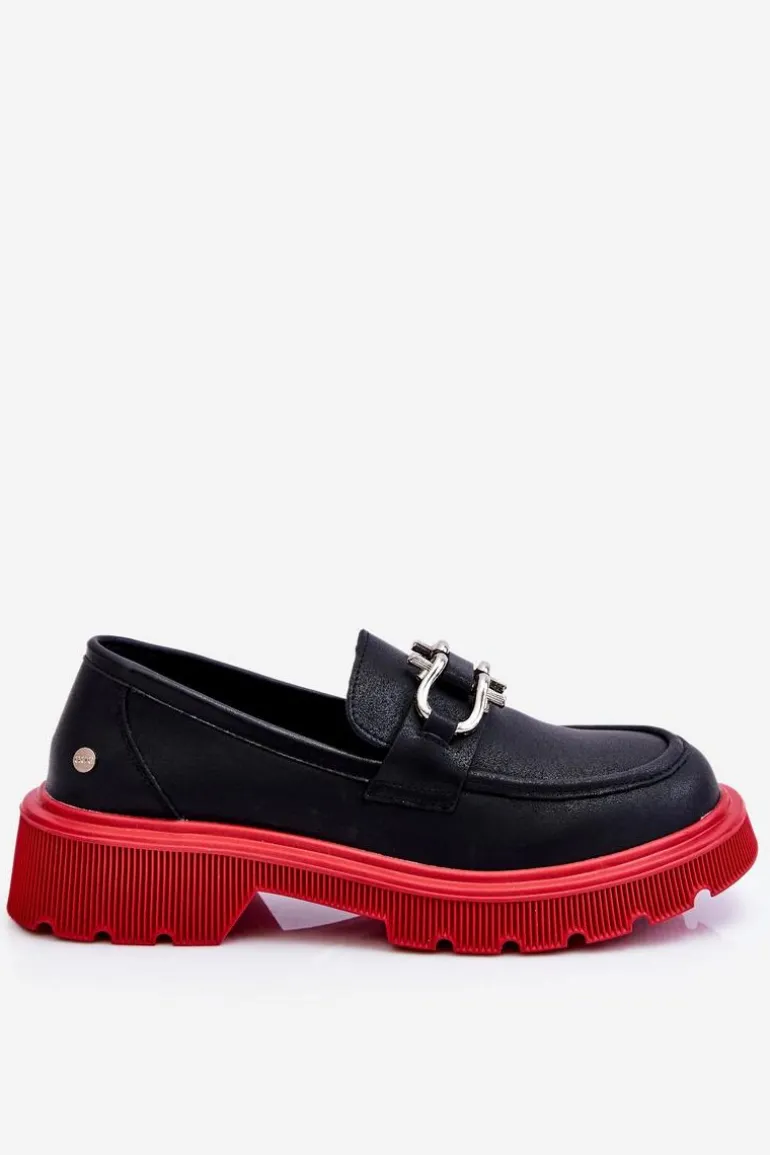 Skórzane Mokasyny Z Ozdobą GOE LL2N4040 Czarno-Czerwone