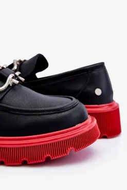 Skórzane Mokasyny Z Ozdobą GOE LL2N4040 Czarno-Czerwone