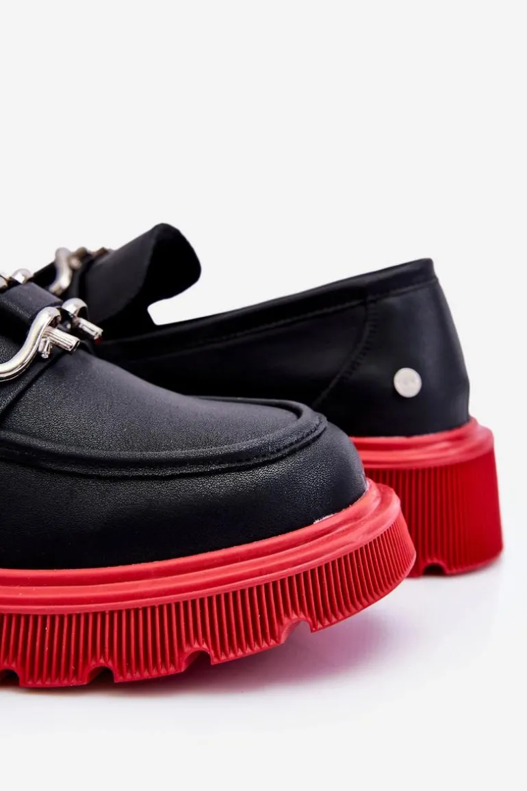 Skórzane Mokasyny Z Ozdobą GOE LL2N4040 Czarno-Czerwone