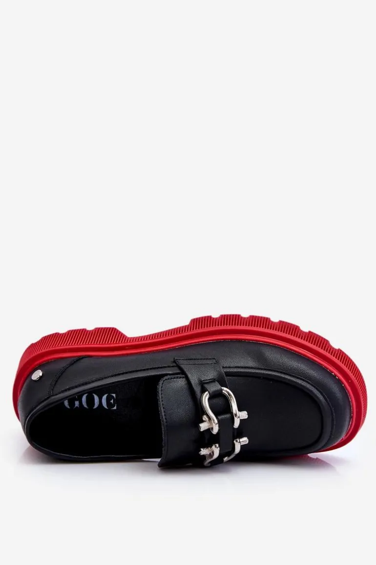 Skórzane Mokasyny Z Ozdobą GOE LL2N4040 Czarno-Czerwone
