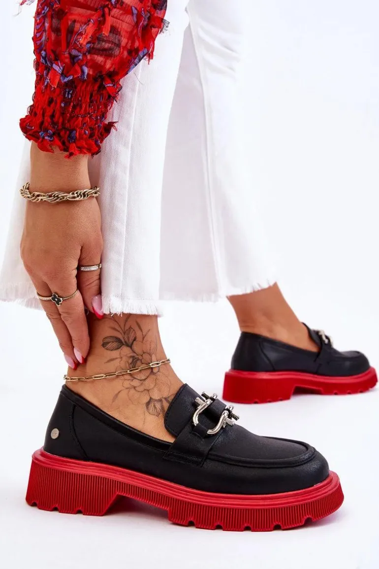 Skórzane Mokasyny Z Ozdobą GOE LL2N4040 Czarno-Czerwone