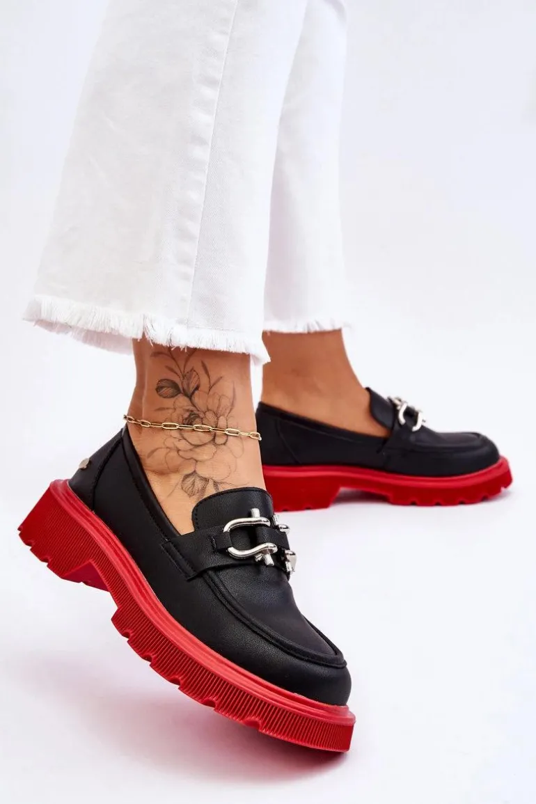 Skórzane Mokasyny Z Ozdobą GOE LL2N4040 Czarno-Czerwone