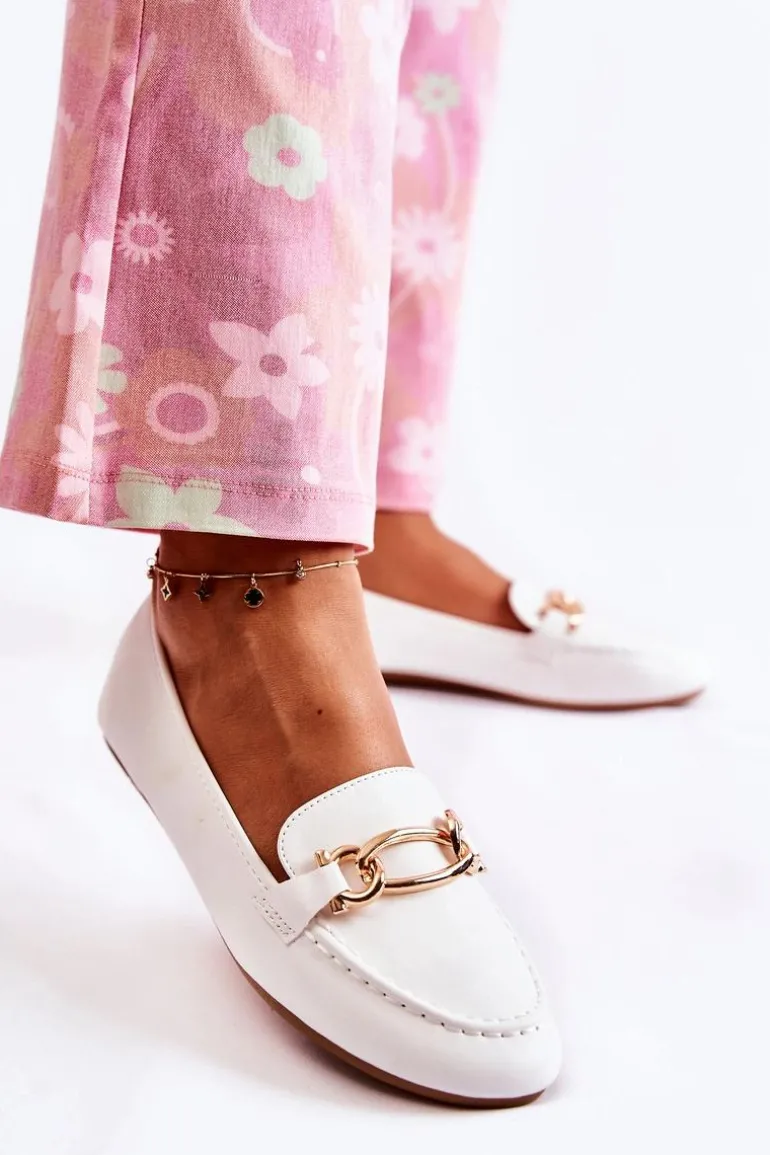 Skórzane Mokasyny Z Ozdobą Białe Millario