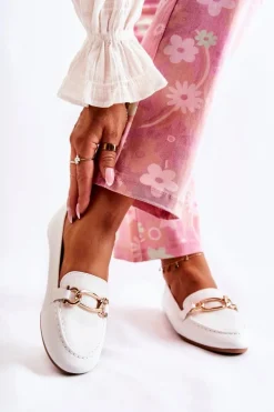 Skórzane Mokasyny Z Ozdobą Białe Millario