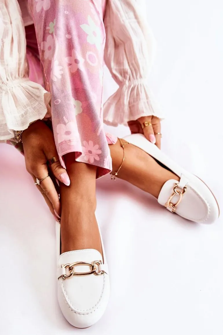 Skórzane Mokasyny Z Ozdobą Białe Millario