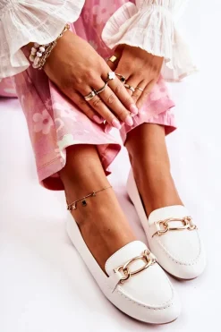 Skórzane Mokasyny Z Ozdobą Białe Millario