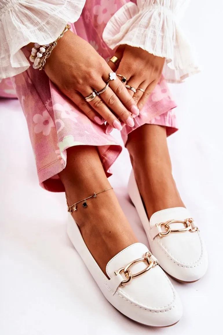 Skórzane Mokasyny Z Ozdobą Białe Millario