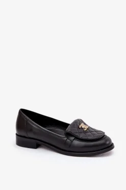 Skórzane Mokasyny Ze Złotą Ozdobą Laura Messi 2927 Czarne