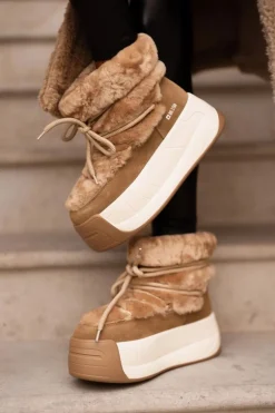 Skórzane Śniegowce Damskie Na Grubej Podeszwie Z Futerkiem Big Star OO274A207 Brązowe