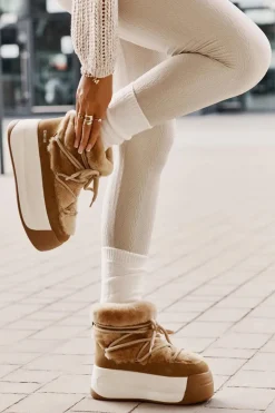 Skórzane Śniegowce Damskie Na Grubej Podeszwie Z Futerkiem Big Star OO274A207 Brązowe