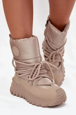 Skórzane Śniegowce Na Platformie Lee Cooper LCJ-25-12-3663 Beżowo-Złote