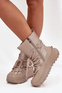 Skórzane Śniegowce Na Platformie Lee Cooper LCJ-25-12-3663 Beżowo-Złote
