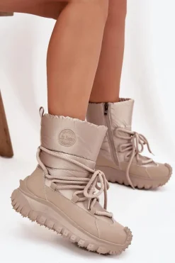 Skórzane Śniegowce Na Platformie Lee Cooper LCJ-25-12-3663 Beżowo-Złote