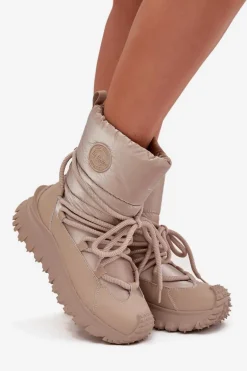 Skórzane Śniegowce Na Platformie Lee Cooper LCJ-25-12-3663 Beżowo-Złote