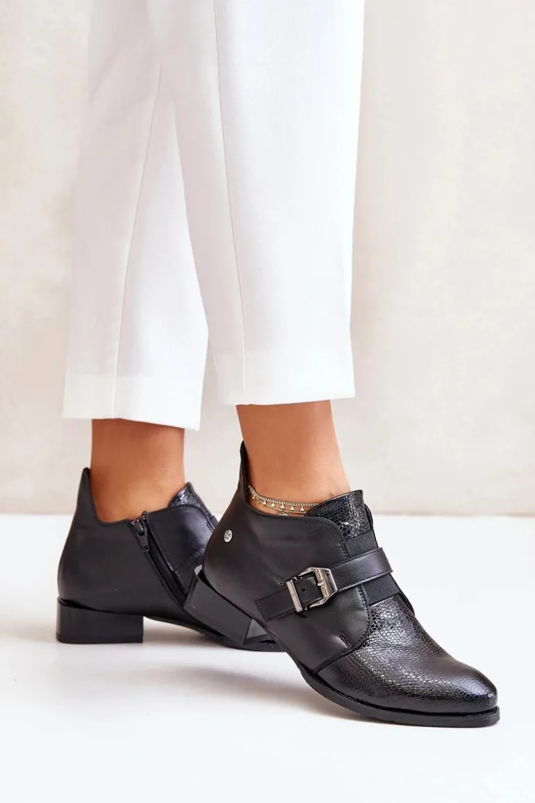 Skórzane Niskie Botki Na Zamek Maciejka 06692-01 Czarne