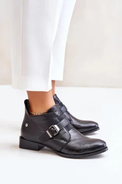 Skórzane Niskie Botki Na Zamek Maciejka 06692-01 Czarne