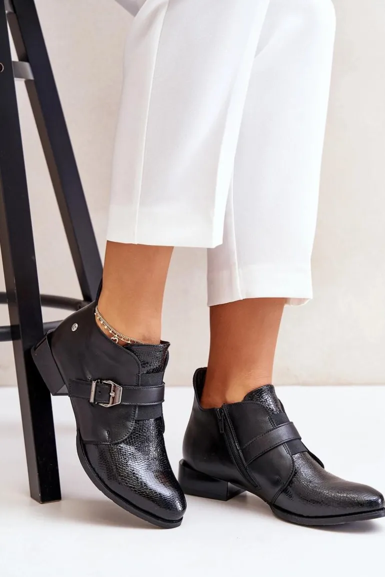 Skórzane Niskie Botki Na Zamek Maciejka 06692-01 Czarne