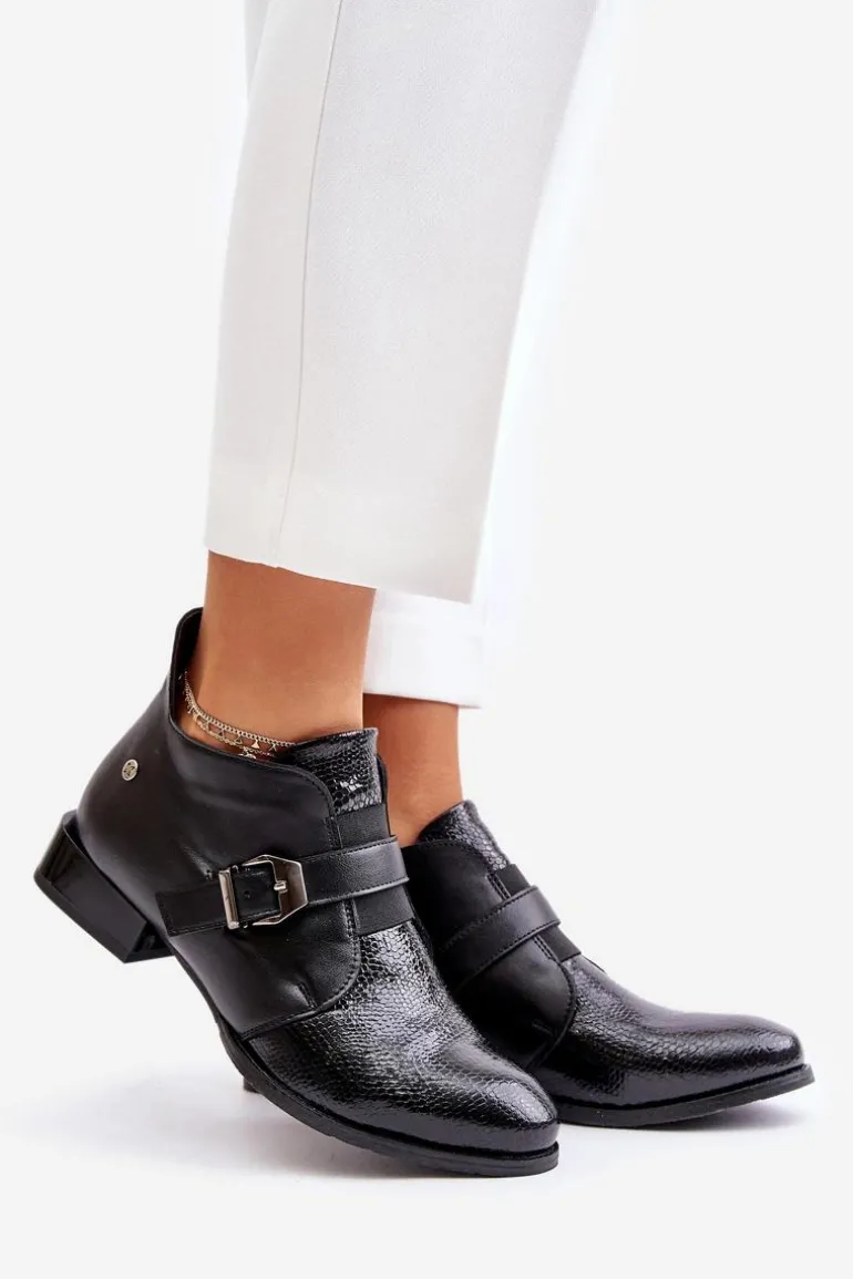 Skórzane Niskie Botki Na Zamek Maciejka 06692-01 Czarne