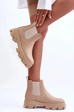 Skórzane Niskie Botki Sztyblety Beżowe Alcanassa