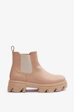 Skórzane Niskie Botki Sztyblety Beżowe Alcanassa