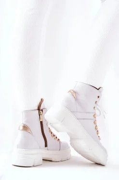 Skórzane Ocieplane Botki Białe Brescia