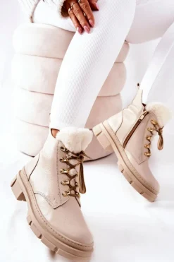 Skórzane Ocieplane Botki Beżowe Molissa