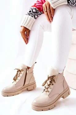 Skórzane Ocieplane Botki Beżowe Molissa