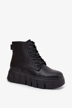 Skórzane Ocieplane Botki Damskie Na Platformie Vinceza 66803 Czarne