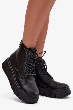 Skórzane Ocieplane Botki Damskie Na Platformie Vinceza 66803 Czarne