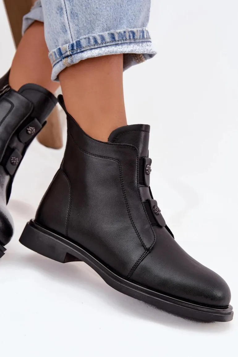 Skórzane Ocieplane Botki Damskie D&A MK52-026 Czarne