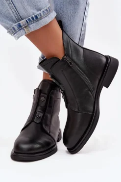 Skórzane Ocieplane Botki Damskie D&A MK52-026 Czarne