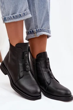 Skórzane Ocieplane Botki Damskie D&A MK52-026 Czarne