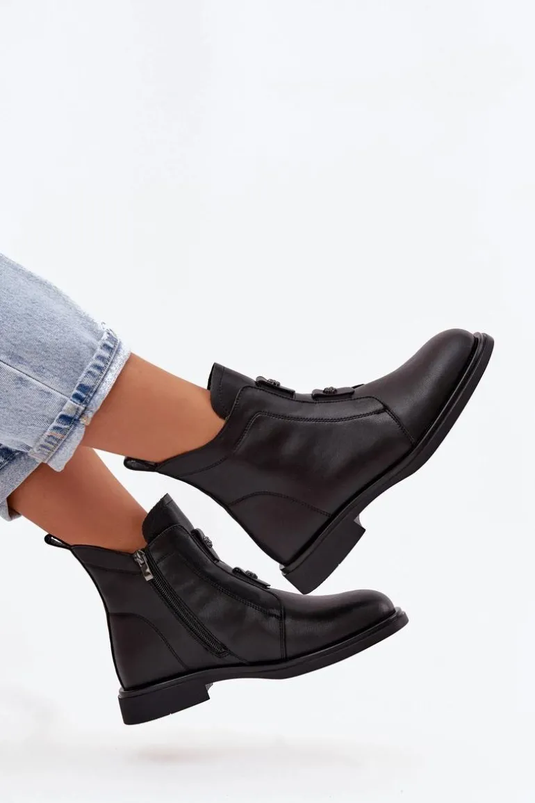 Skórzane Ocieplane Botki Damskie D&A MK52-026 Czarne